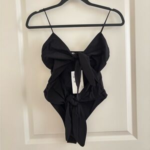 Black Tie-Front Bodysuit